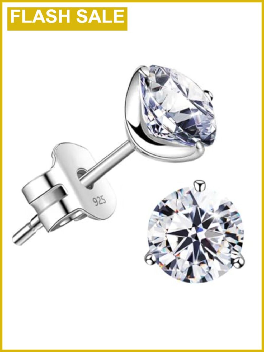 18K White Gold Plated Sterling Silver Cubic Zirconia Stud Earrings